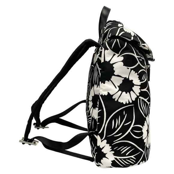 Auth PRADA - 2VZ095 Black White Tessuto Fiori (nylon) leather) Backpack - Picture 6 of 16
